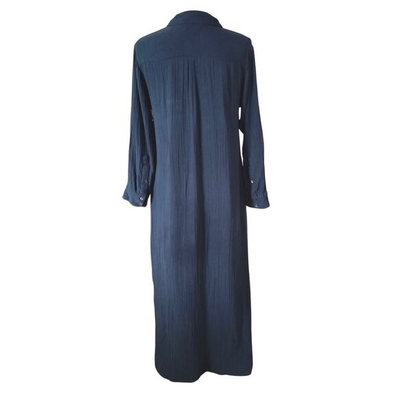 Natural Life Size S Cotton Gauze Maxi Shirt Dress Long Sleeves Pockets Blue - Picture 2 of 4